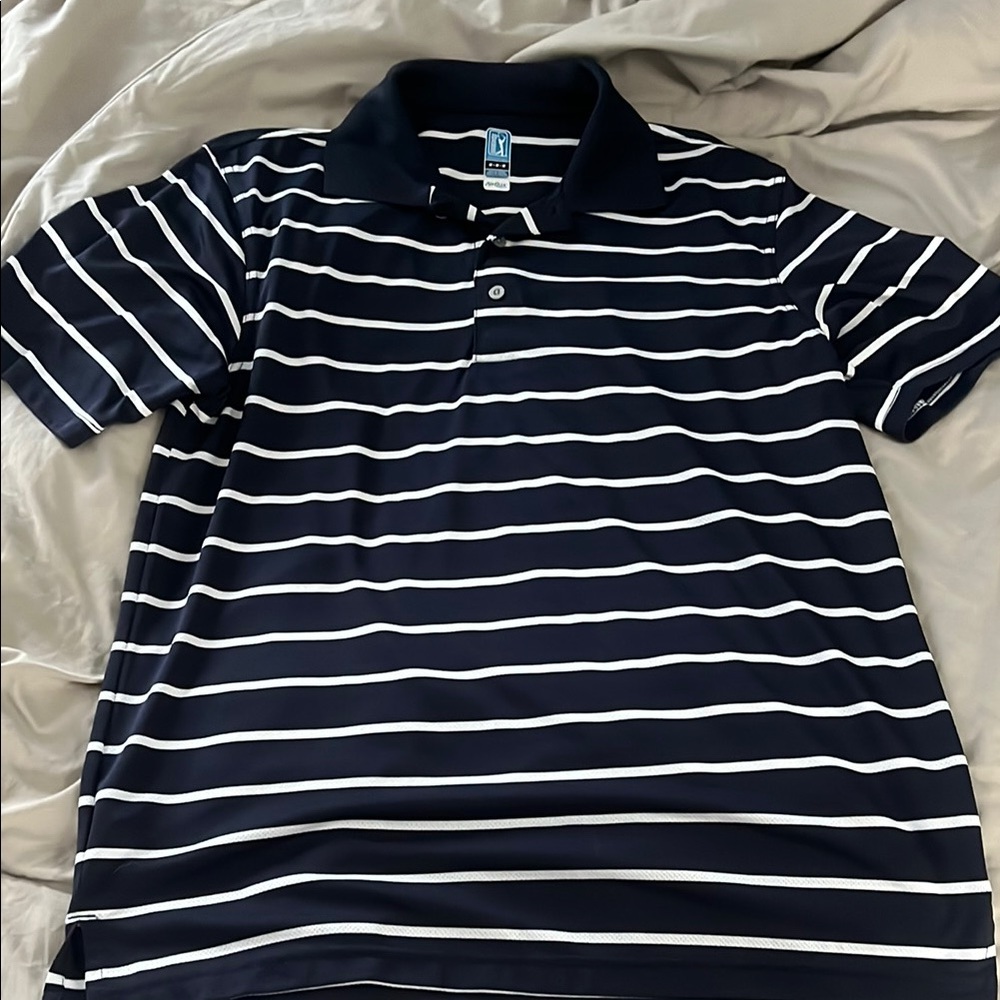 Navy and White Striped Polo Shirt